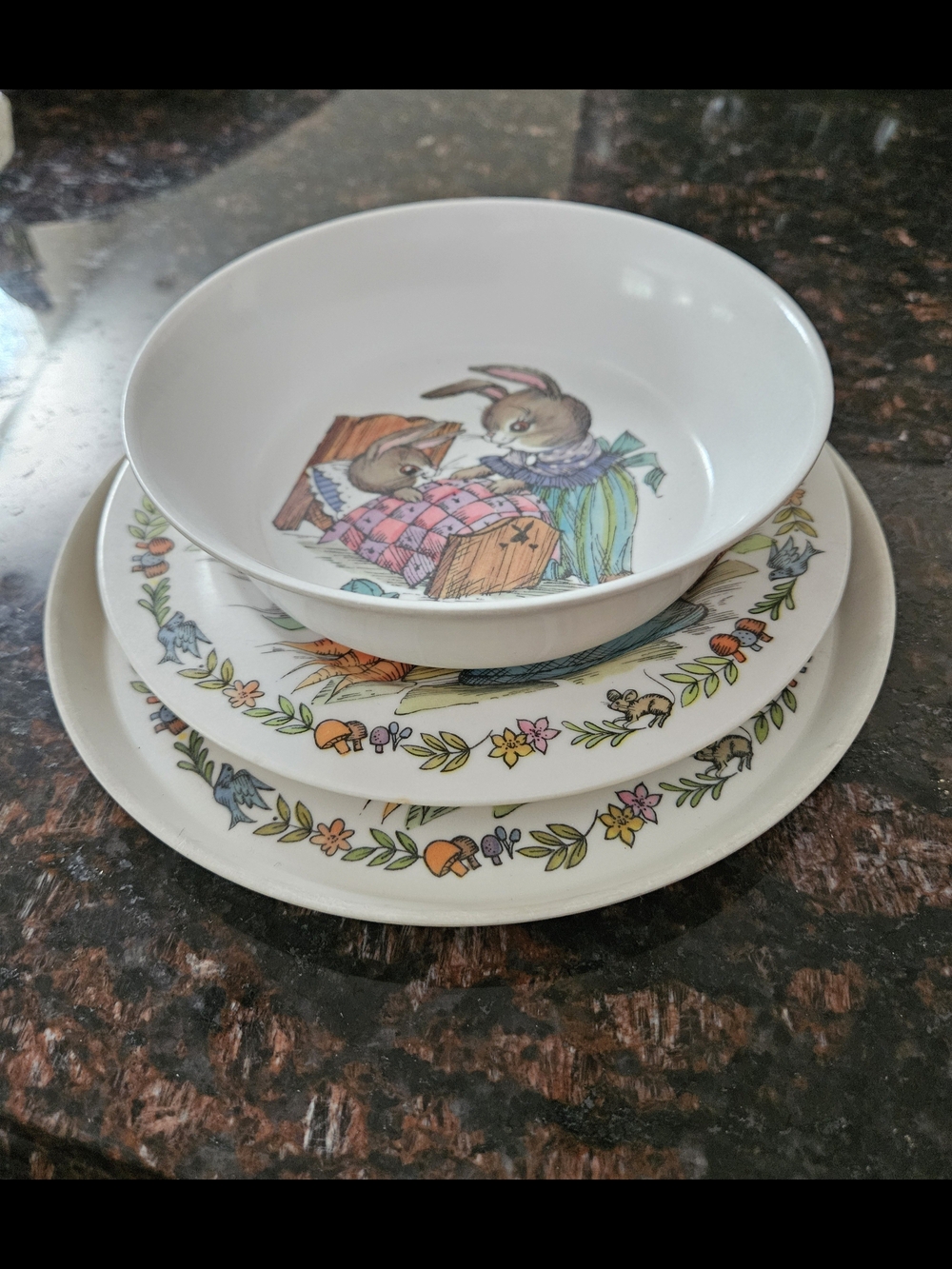 Vintage Melamine Peter Rabbit Gardening Plate Set